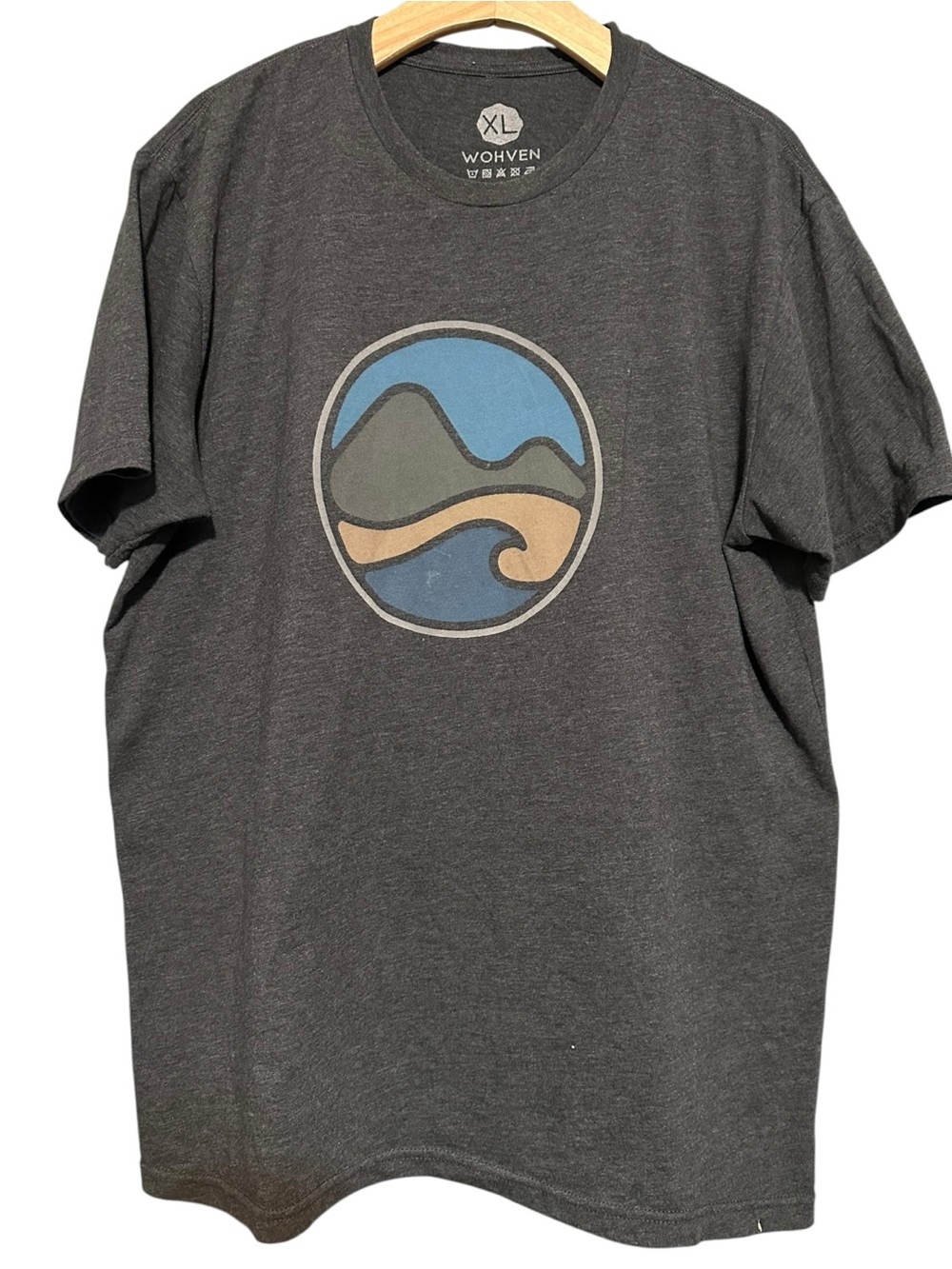 Wohven Men’s XL Charcoal Gray Mountain Stream Print Art Short Sleeve Tee T-Shirt